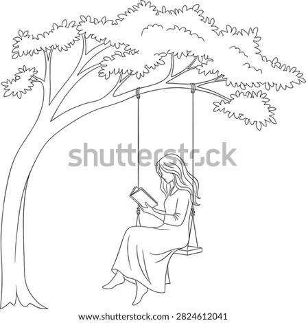 Serene woman reading under tree on swing