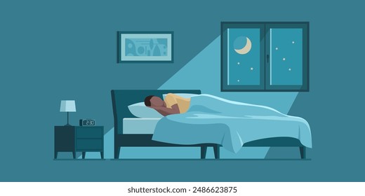 Serene woman sleeping in her bed at night, healthy lifestyle concept