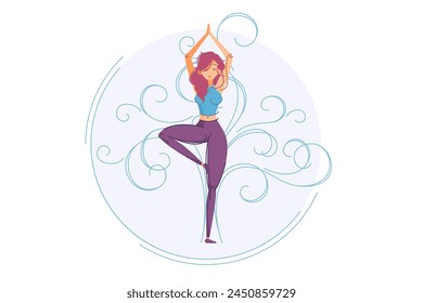 Serene Yoga Balance Pose, vector illustration. A tranquil depiction of a yoga balance practice.