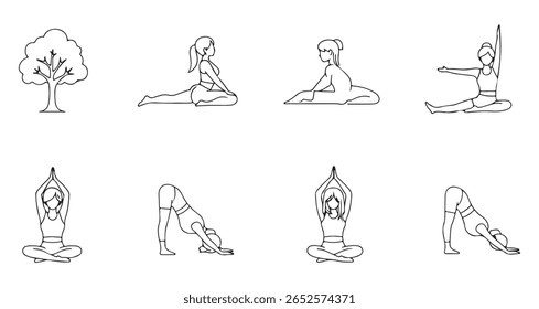 Serene yoga pose illustration with flowing lines and vibrant colors