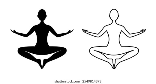 Serene yoga pose silhouette in elegant vector style, featuring a graceful and balanced figure that embodies peace, flexibility, and tranquility, perfect for wellness and fitness branding.