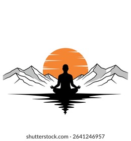 Serene yoga silhouette mountain sunset meditation.
