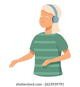 Serene young lady enjoys music with headphones, closed eyes, and a calm demeanor