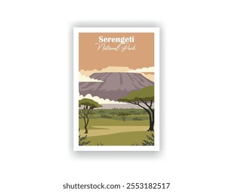 Parque Nacional de Serengeti, Tanzânia Vintage Travel Posters. Ilustração vetorial. Impressões de alta qualidade