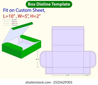 SereniBox L 10, W 5, H 2 inch dieline template. Design Editable Vectoe File