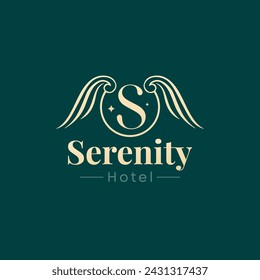Serenity Hotel Logo Vector  Illustration. Template Design Idea wings with Initial S Letter 