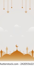 Serenity In Light Gold Blank Vertical Vector Background Of Simple Islamic Landscape With Hanging Star Decor