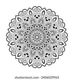 Serenity round adult mandala colouring book page for kdp book interior. Easy Mandala Colouring Book Pages for Adults, Ability to Relax, Brain Experiences Give Relief.