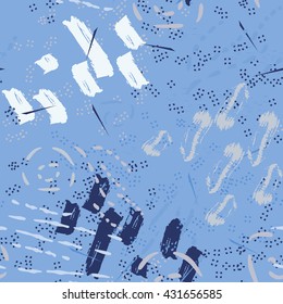 Serenity seamless pattern. Hand painted navi brush strokes . Abstract repeating vector. Texture for scrapbooking, wrapping paper, web, textile, wallpapers, surface design, fashion, skins smartphones
