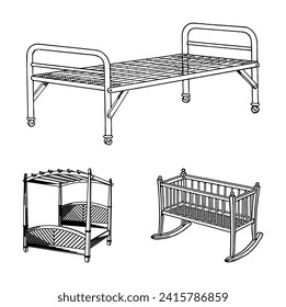 Serenity Sleep Suite: A Selection of Bed Graphics for Tranquil Themes. Bed icon illustration set. Black and white.