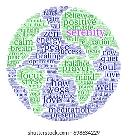 Serenity word cloud on a white background. 