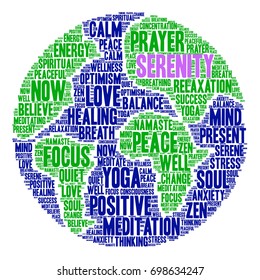 Serenity word cloud on a white background. 