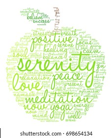 Serenity word cloud on a white background. 