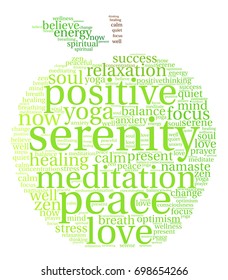 Serenity word cloud on a white background. 