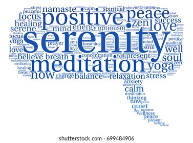 Serenity word cloud on a white background. 