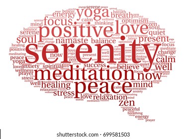 Serenity word cloud on a white background. 