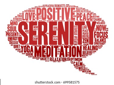 Serenity word cloud on a white background. 