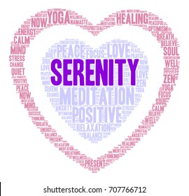 Serenity word cloud on a white background. 