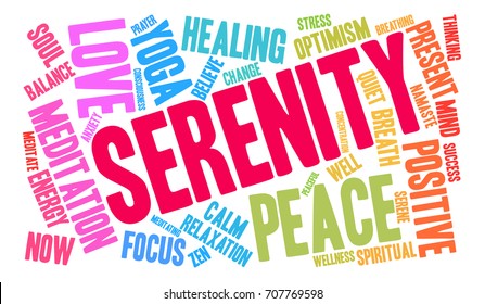 Serenity word cloud on a white background. 