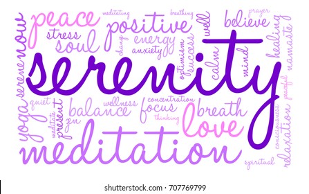 Serenity word cloud on a white background. 