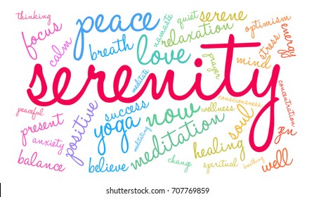 Serenity word cloud on a white background. 