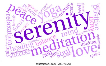 Serenity word cloud on a white background. 