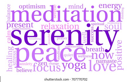 Serenity word cloud on a white background. 