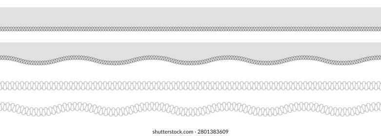 Serged edge seamless pattern. Overlock lines border in row and curvy. Techical stitch vector Background
