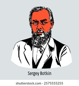 Sergei Botkin was a Russian physician, pathologist, physiologist and public figure, the author of the doctrine of the body as a single whole, subject to will. Hand-drawn vector illustration