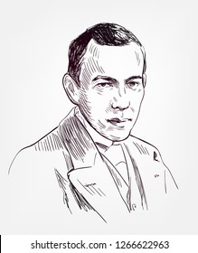 Sergei Rachmaninoff famous vector sketch portrait