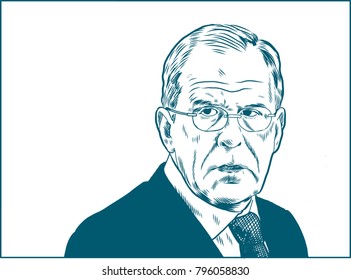 Sergey Lavrov. Vector Portrait Drawing Illustration. January 18, 2018