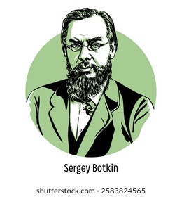 Sergey Petrovich Botkin was a Russian physician, pathologist, physiologist and public figure, the author of the doctrine of the body as a single whole, subject to will. Hand drawn illustration