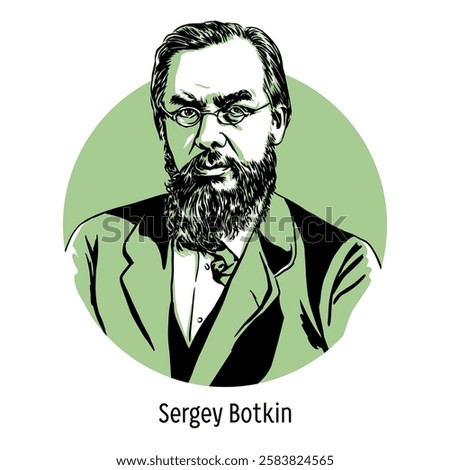 Sergey Petrovich Botkin was a Russian physician, pathologist, physiologist and public figure, the author of the doctrine of the body as a single whole, subject to will. Hand drawn illustration
