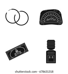 Sergey, a pizza oven and other web icon in black style.a bill, a water cooler icons in set collection.