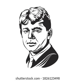 Sergey Yesenin schematic vector portrait in ink in one black color. Russian lyricist. He is one of the most popular and romantic Russian poets of the twentieth century.