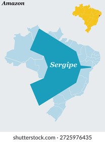 Karte von Sergipe Brasilien - Nordöstlicher Staat, Hauptstadt von Aracaju und Region des Flusses São Francisco Vector Outline.earth