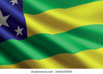 Bandeira de Sergipe acenando ao vento, textura de seda detalhada e realista. Estado do Brasil