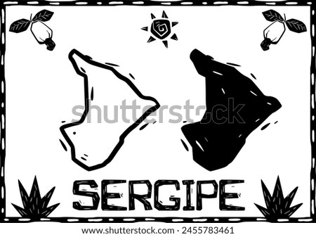Sergipe, Northeastern Brazilian state in silhouette. Woodcut style.
