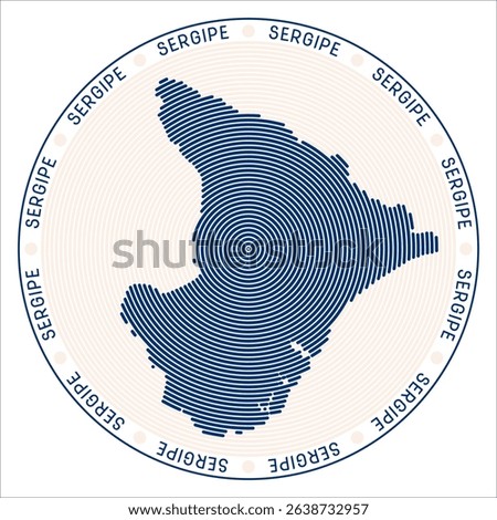 Sergipe round logo design. State shape build of rings. Sergipe text around the state. Vector Illustration.