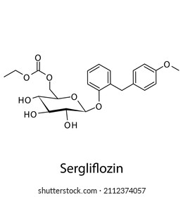 Sergliflozin molecular structure, flat skeletal chemical formula. SGLT2 inhibitor drug used to treat Diabetes type 2. Vector illustration.