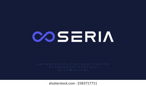 Seria Font. Futuristic Tech Typeface. Set of Modern Geometric Latin Capital Letters. Perfect for Logos and Branding. Vector Illustration.