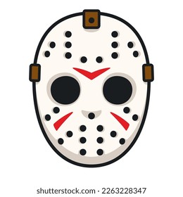 Serielle Killer-Hockey Maske, Halloween oder Freitag, 13 Horrorkostüm. Cartoon, Vektorgrafik.