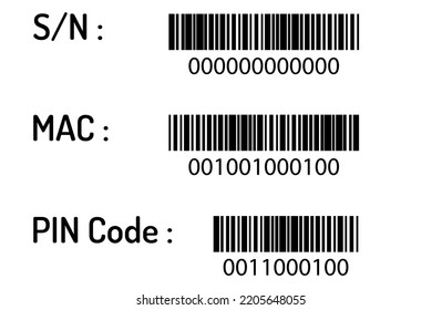 Serial Number, Mac Address And Pin Code With Three Barcodes