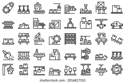 Serial production icons set outline vector. Industrial batch. Mass machinery