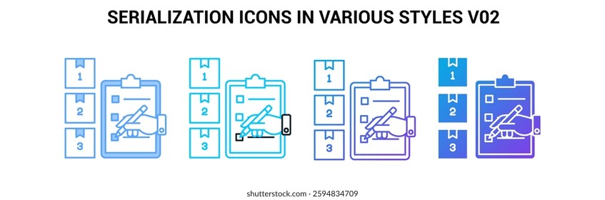 Serialization icon visualized simply Blue, Dualline, Gradient, Fill style.