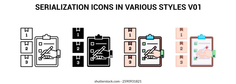 Serialization icon visualized simply Line, Filled, Color, Flat style.