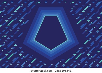 Serie A italian football league vector design blue rectangular background with geometric shapes and striped pentagon frame in the center.