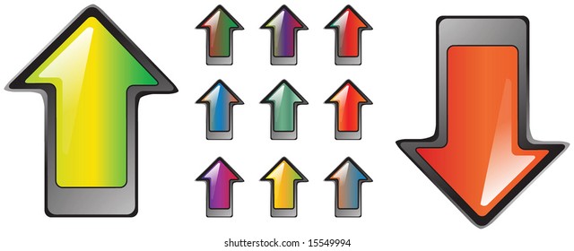 Series of 11 Colorful High Quality Glossy  Buttons and Icons Illustration Vector