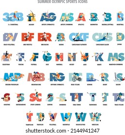 Series of 46 colorful sports icons, intended to illustrate articles on the topic, or simply decorate editorial content.