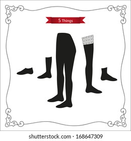 Series "5 Things": black socks, stocking, hose, tights on a white background